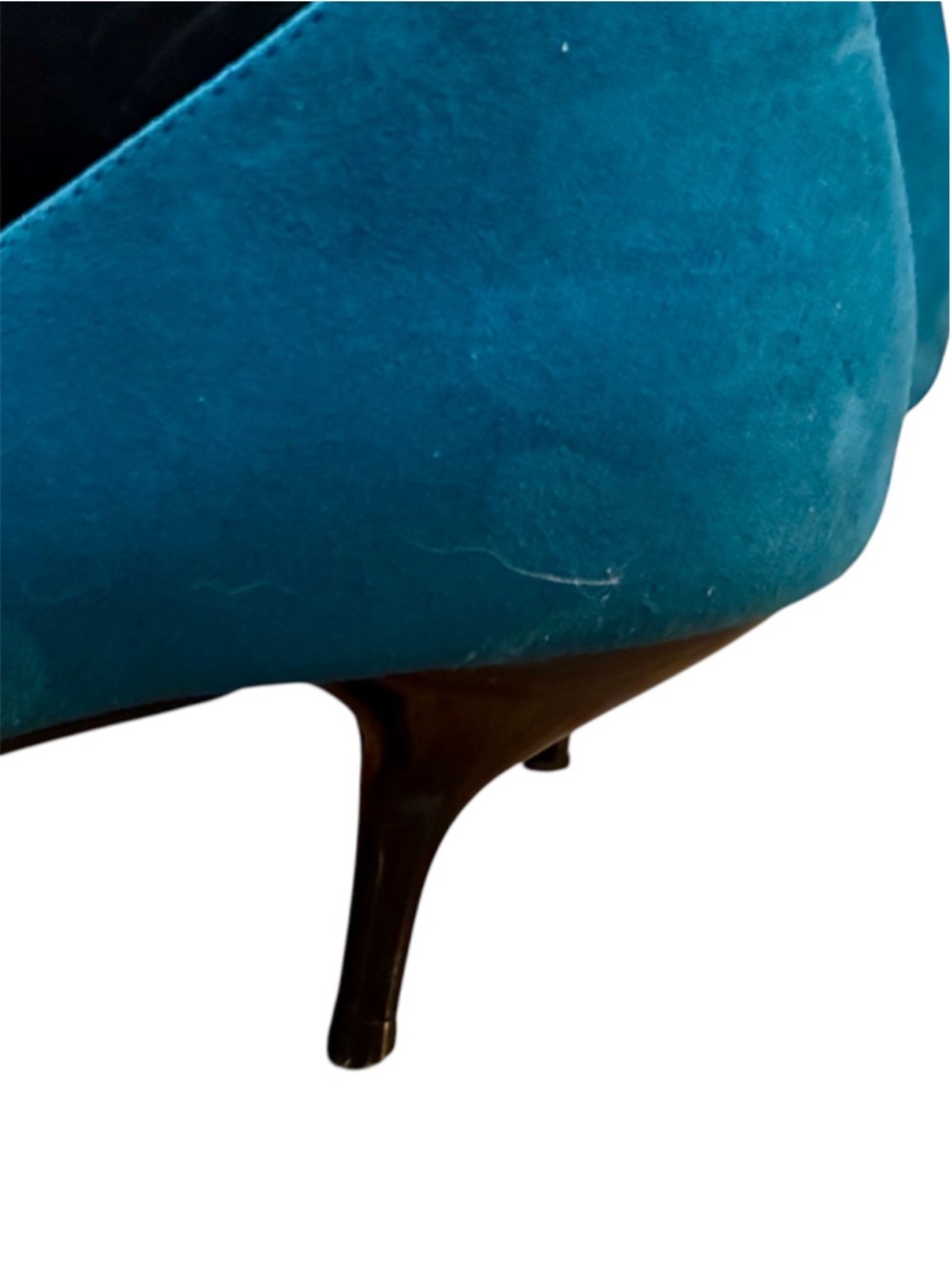 Next Teal Blue Suede Pointed Toe V-Cut Kitten Heel Ankle Booties Size US 9 - Picture 7 of 10